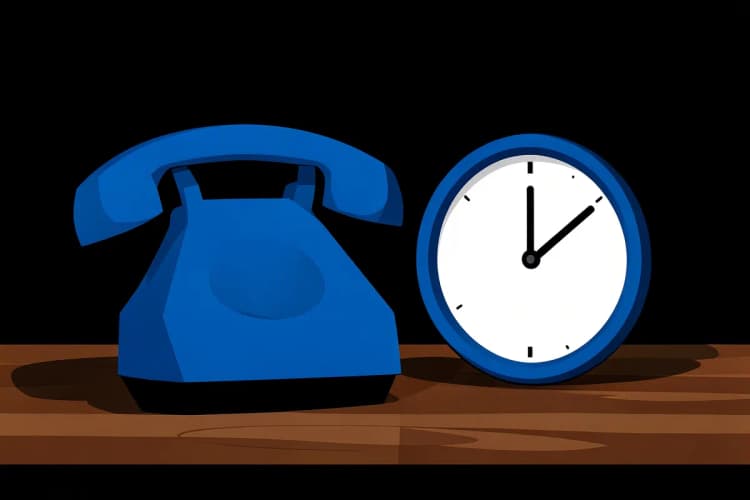 Telefone tocando em uma mesa ao lado de um relógio marcando meia-noite.