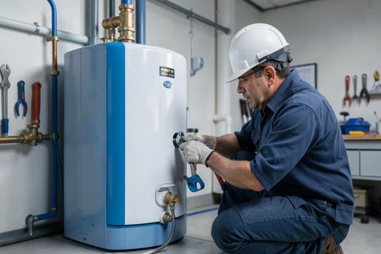 Instalação de aquecedor a gás por um profissional.