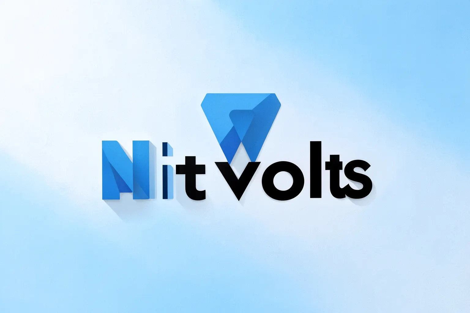 Logotipo da NitVolts com fundo azul e branco, com o nome da empresa em destaque.