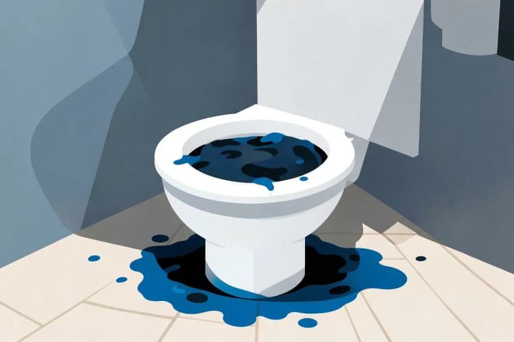 Vaso sanitário transbordando água no chão do banheiro